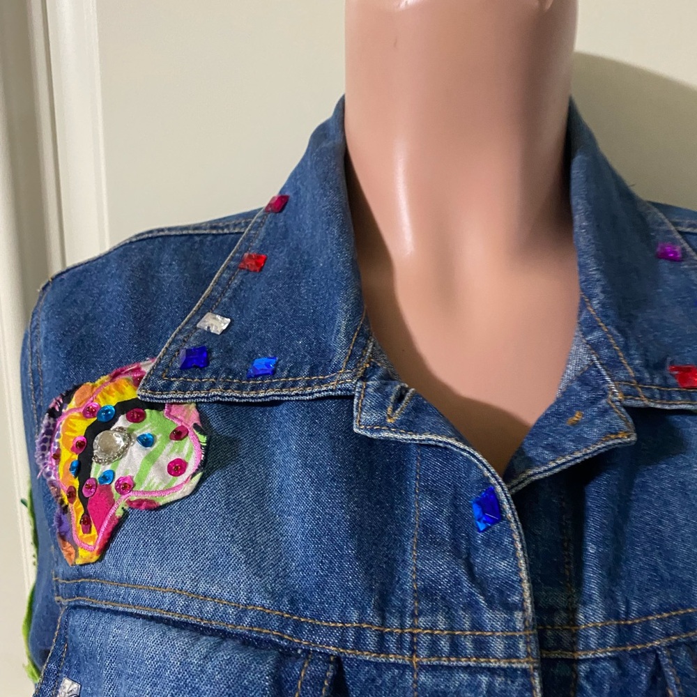 Patch Work Embroidered Denim Jacket Y2k - image 4
